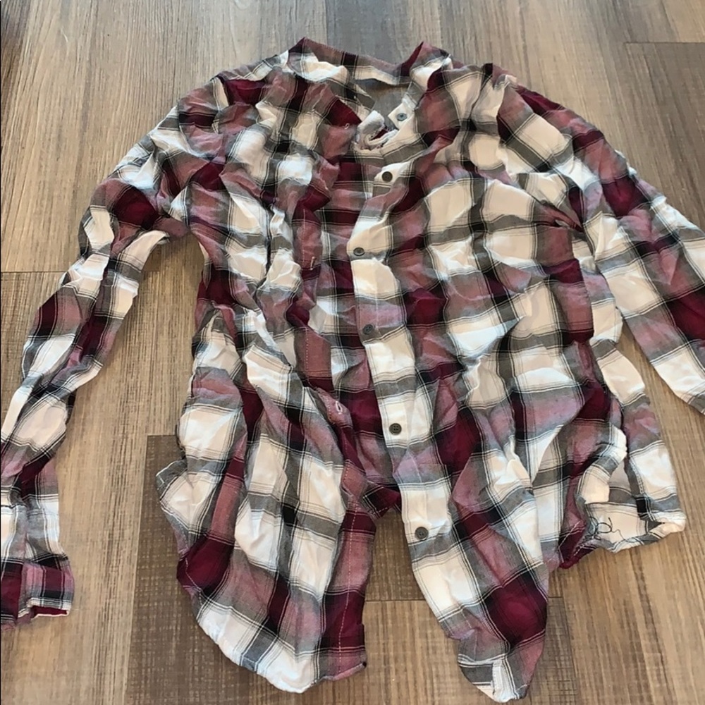 Plaid button down the cut out on the back